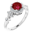 Platinum Round Lab-Grown Ruby & Natural Diamond Halo-Style Ring