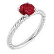 14K Gold Round Lab-Grown Ruby Rope Solitaire Ring – 6mm Stones - White Gold