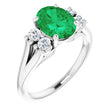 14K Gold Oval Lab-Grown Emerald & Natural Diamond Accented Ring