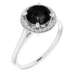 14K Gold Round Natural Black Onyx & Natural Diamond Halo-Style Ring - White Gold