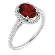 Platinum Oval Natural Mozambique Garnet Solitaire Rope Ring