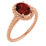 14K Gold Oval Natural Mozambique Garnet Solitaire Rope Ring - Rose Gold