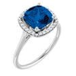 14K Gold Cushion Lab-Grown Blue Sapphire & Natural Diamond Halo-Style Ring – 8x8mm