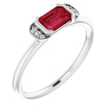14K Gold Emerald Lab-Grown Ruby & Natural Diamond Stackable Ring - White Gold