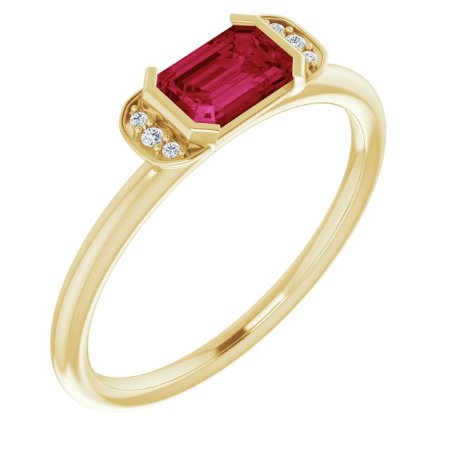 14K Gold Emerald Natural Ruby & Natural Diamond Stackable Ring - Yellow Gold