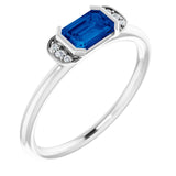 14K Gold Emerald Natural Blue Sapphire & Natural Diamond Stackable Ring - White Gold