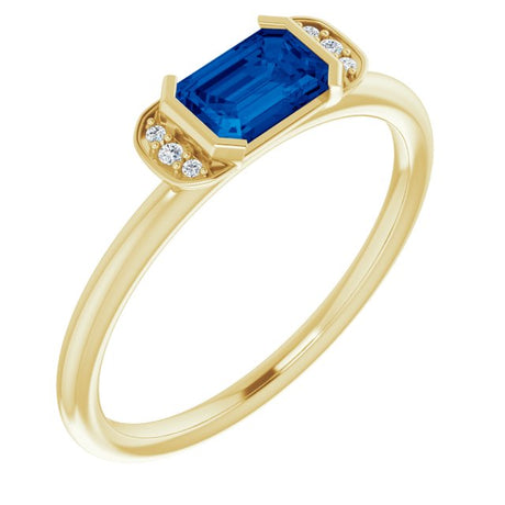 14K Gold Emerald Lab-Grown Blue Sapphire & Natural Diamond Stackable Ring - Yellow Gold