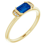 14K Gold Emerald Natural Blue Sapphire & Natural Diamond Stackable Ring - Yellow Gold