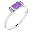 14K Gold Emerald Natural Amethyst & Natural Diamond Stackable Ring - White Gold
