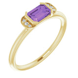 14K Gold Emerald Natural Amethyst & Natural Diamond Stackable Ring - Yellow Gold