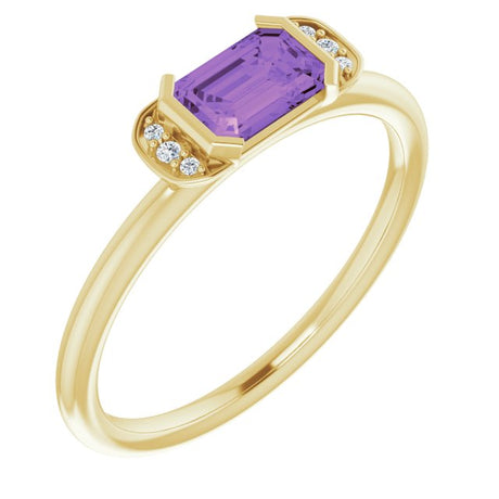 14K Gold Emerald Natural Amethyst & Natural Diamond Stackable Ring - Yellow Gold