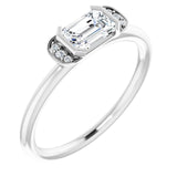14K Gold Emerald Natural White Sapphire & Natural Diamond Stackable Ring - White Gold
