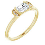 14K Gold Emerald Natural White Sapphire & Natural Diamond Stackable Ring - Yellow Gold