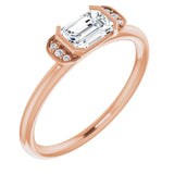 14K Gold Emerald Natural White Sapphire & Natural Diamond Stackable Ring - Rose Gold