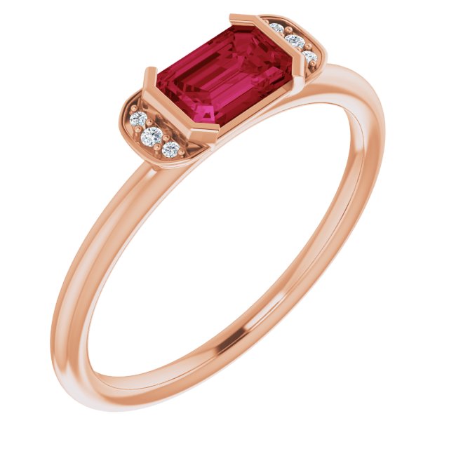 14K Gold Emerald Natural Ruby & Natural Diamond Stackable Ring - Rose Gold
