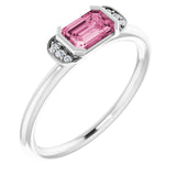Platinum Emerald Natural Pink Tourmaline & Natural Diamond Stackable Ring