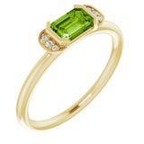 14K Gold Emerald Natural Peridot & Natural Diamond Stackable Ring - Yellow Gold