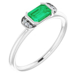 14K Gold Emerald Lab-Grown Emerald & Natural Diamond Stackable Ring - White Gold