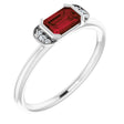 14K Gold Emerald Natural Mozambique Garnet & Natural Diamond Stackable Ring - White Gold