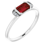 14K Gold Emerald Natural Mozambique Garnet & Natural Diamond Stackable Ring - White Gold