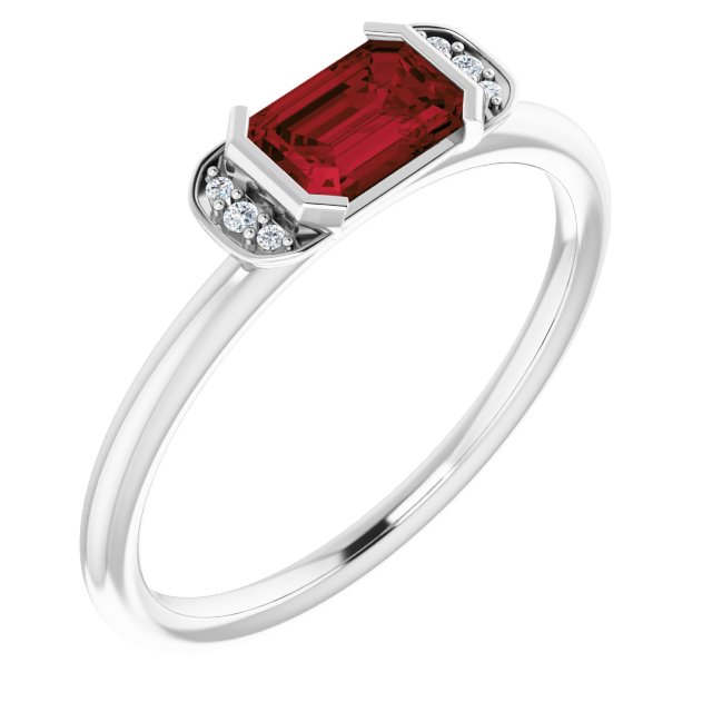 Platinum Emerald Natural Mozambique Garnet & Natural Diamond Stackable Ring