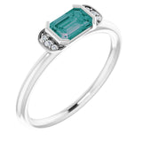 14K Gold Emerald Lab-Grown Alexandrite & Natural Diamond Stackable Ring - White Gold