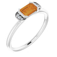 14K Gold Emerald Natural Citrine & Natural Diamond Stackable Ring - White Gold