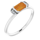 Platinum Emerald Natural Citrine & Natural Diamond Stackable Ring