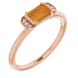 14K Gold Emerald Natural Citrine & Natural Diamond Stackable Ring - Rose Gold