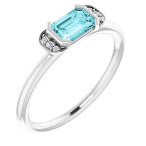 Platinum Emerald Natural Blue Zircon & Natural Diamond Stackable Ring