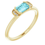 14K Gold Emerald Natural Blue Zircon & Natural Diamond Stackable Ring - Yellow Gold