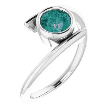 Platinum Round Lab-Grown Alexandrite Bezel-Set Solitaire Ring – 5.5mm Stones