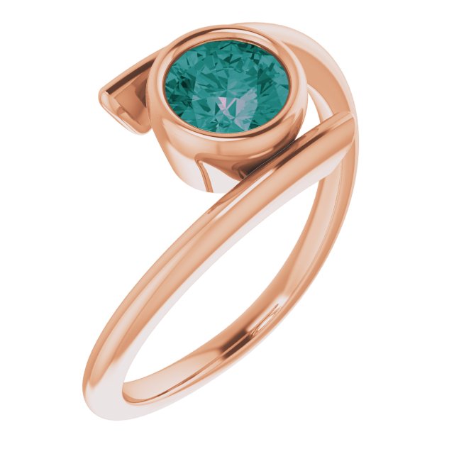 14K Gold Round Lab-Grown Alexandrite Bezel-Set Solitaire Ring – 5.5mm Stones - Rose Gold