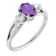 14K Gold Oval Natural Amethyst & Natural Diamond Sculptural Three-Stone Ring