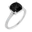 14K Gold Cushion Natural Black Onyx & Natural Diamond Accented Cathedral-Style Ring - White Gold
