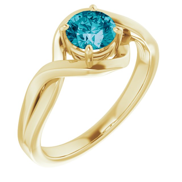 14K Gold Round Natural London Blue Topaz Infinity-Inspired Ring