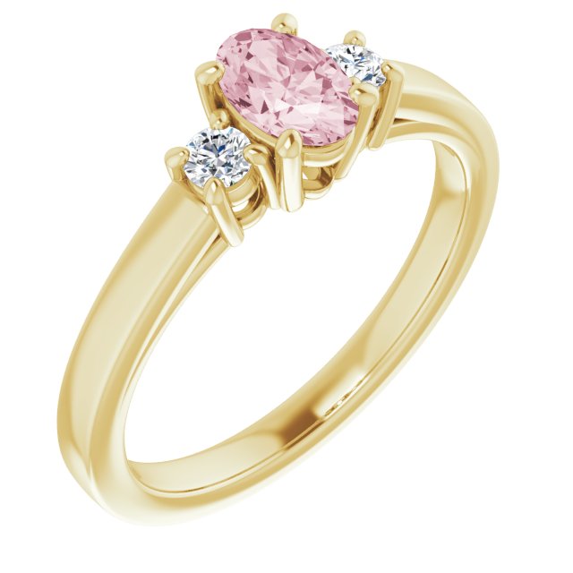 14K Gold Oval Natural Pink Morganite & Natural Diamond Accented Ring – 6x4mm - Yellow Gold
