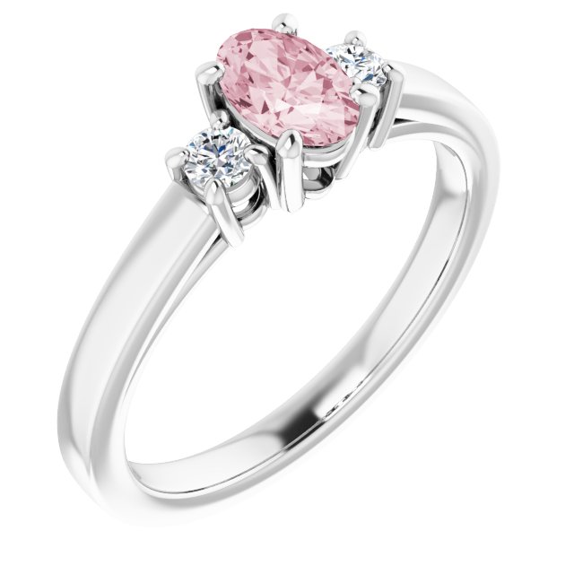 14K Gold Oval Natural Pink Morganite & Natural Diamond Accented Ring – 6x4mm - White Gold