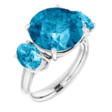 14K Gold Round Aquamarine Three-Stone Ring - view 2