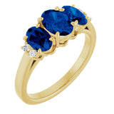 14K Gold Oval Lab-Grown Blue Sapphire & Natural Diamond Three-Stone Ring - Yellow Gold