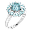 14K Gold Round Natural Sky Blue Topaz & Natural Diamond Halo-Style Ring