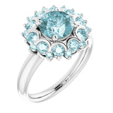 14K Gold Round Natural Sky Blue Topaz & Natural Diamond Halo-Style Ring