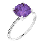 14K Gold Cushion Natural Amethyst Solitaire Ring – 8x8mm - White Gold