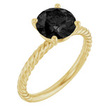 14K Gold Round Natural Black Onyx Rope Solitaire Ring - Yellow Gold