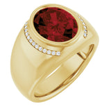 14K Gold Oval Natural Mozambique Garnet & Natural Diamond Accented Bezel-Set Ring – 12x10mm - Yellow Gold