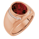 14K Gold Oval Natural Mozambique Garnet & Natural Diamond Accented Bezel-Set Ring – 12x10mm - Rose Gold