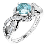 14K Gold Cushion Natural Sky Blue Topaz & Natural Diamond Accented Ring - White Gold