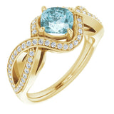 14K Gold Cushion Natural Sky Blue Topaz & Natural Diamond Accented Ring - Yellow Gold