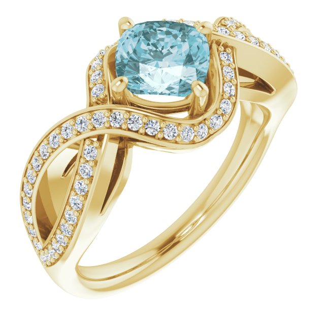 14K Gold Cushion Natural Sky Blue Topaz & Natural Diamond Accented Ring - Yellow Gold