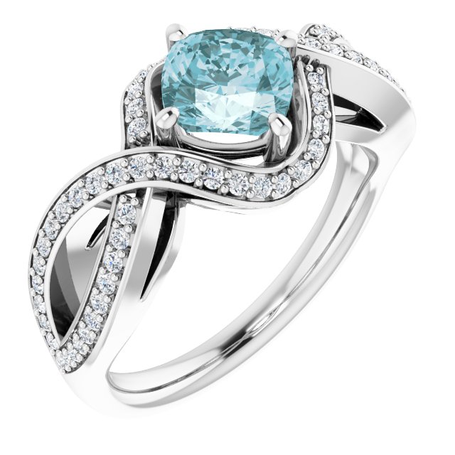 Platinum Cushion Natural Sky Blue Topaz & Natural Diamond Accented Ring